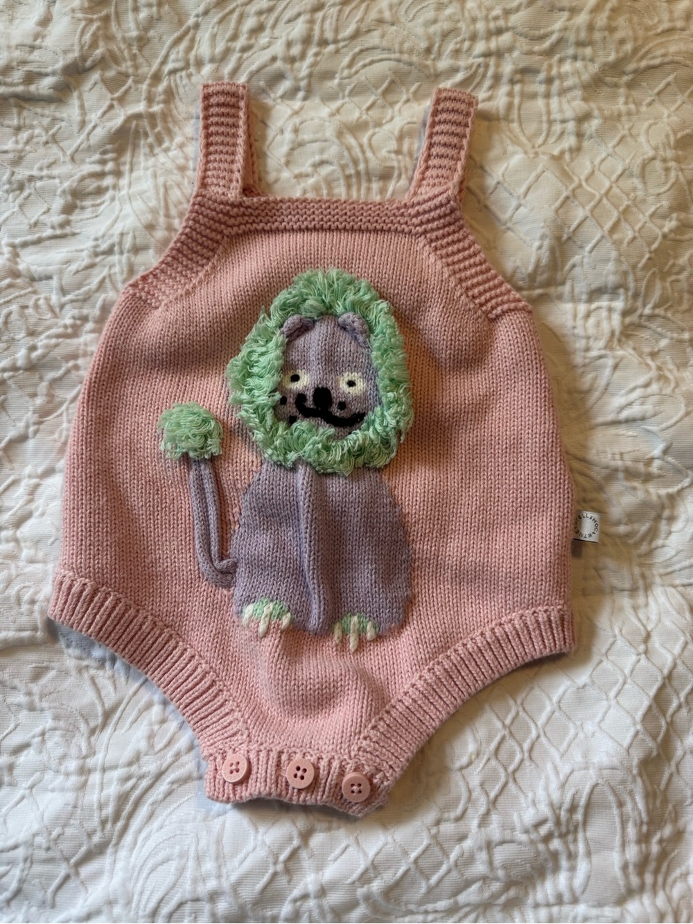 Stella McCartney Pink Knit Lion Romper 6 months